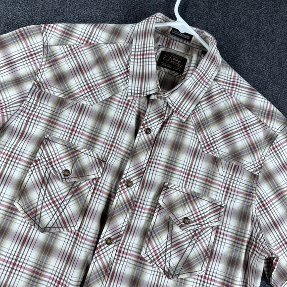 7 Diamonds Other - 7 Diamonds Afterglow Mens Large Plaid Western Snap Short Sleeve Shirt Tan Red